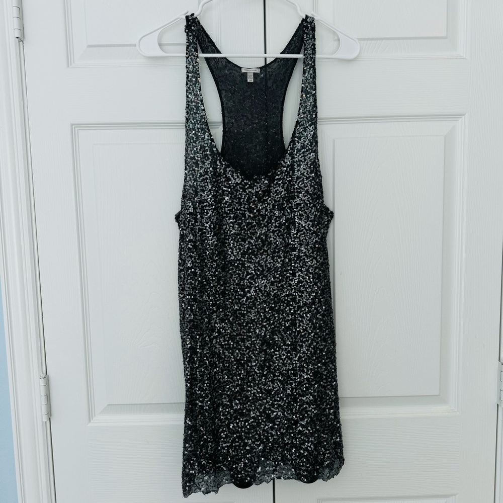 VICTORIA'S SECRET Gray Mesh Sequin Racer-Back Long Tank Top Large